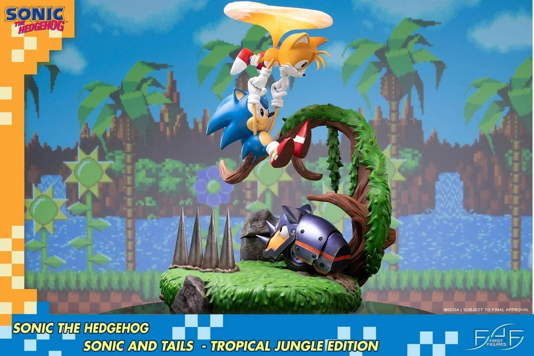 This statue is a sample produced for SEGA and, as such, has no production number or authentication card.
First 4 Figures is proud to present the highly anticipated Sonic the Hedgehog – Sonic and Tails statue.
Everyone young and old has at least heard of this blue hedgehog's name that has sped across generations. Since his debut back in 1991, Sonic the Hedgehog has become the iconic mascot of SEGA. He is best known for his unmeasurable speed, as he is said to be even faster than the speed of sound. As the
