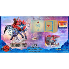 This statue has no edition number, and was a replacement and is in new and unopened condition.
First 4 Figures is proud to introduce their latest PVC collectible, Oki (Wolf Form).
Oki is a warrior from the Oina tribe, and this particular PVC statue is of him in his wolf form. When in his wolf form, Oki has a blue aura emanating from his chest, making him look even more fierce and powerful. And the cloud of smoke on the base makes the piece even more dynamic as if a trail was left behind as he jumps into
