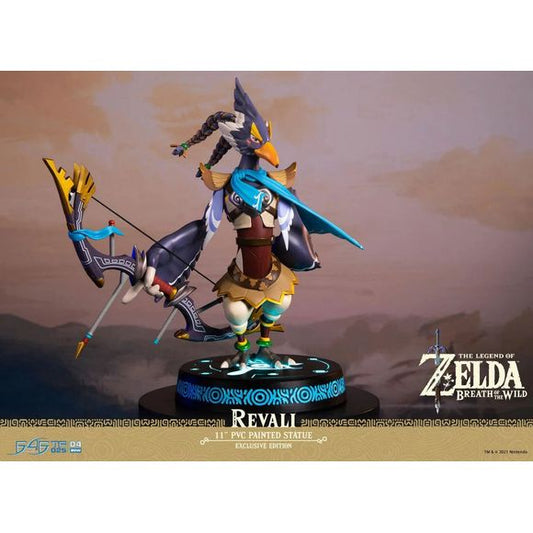 This statue has no edition number, and was a replacement and is in new and unopened condition. 
First 4 Figures is proud to introduce their latest PVC collectible, The Legend of Zelda: Breath of the Wild – Revali Exclusive Edition PVC statue.
Revali is in this stoic pose wielding the Great Eagle Bow, which has a slightly elastic bowstring. As one of the four Champions of Hyrule, he dons the blue cloth bestowed upon them by Princess Zelda as a symbol that they are, indeed, Champions of Hyrule. And given th