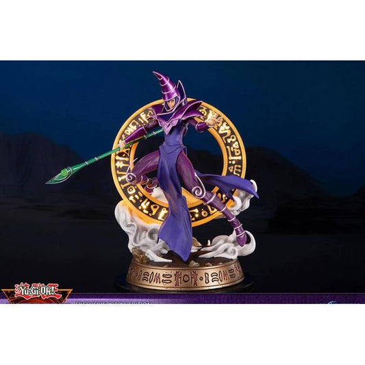 This statue has no edition number, and was a replacement and is in new and unopened condition. 
The statue's concept is inspired by one of Dark Magician's iconic summoning poses in the anime, where he's in this "ready for action" stance with the Dark Magical Circle in the background. He has his left arm stretched out and is wielding the Magician's Rod in his right hand, ready to cast his signature spell: Dark Magic Attack.
Product Size:
W: 11.8” / 30cm
D: 6.7” / 17cm
H: 11.4” / 29cm