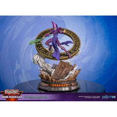 The statue's concept is inspired by one of Dark Magician's iconic summoning poses in the anime, where he's in this "ready for action" stance with the Dark Magical Circle in the background. He has his left arm stretched out and is wielding the Magician's Rod in his right hand, ready to cast his signature spell: Dark Magic Attack. The Definitive Edition of this statue comes with LED functionality for the Dark Magical Circle, as well as glow-in-the-dark attack effects on the Magician's Rod.
Since the Dark Mag