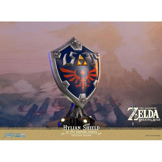 This statue has no edition number, and was a replacement and is in new and unopened condition. 
First 4 Figures is proud to introduce their latest PVC collectible, the Hylian Shield Exclusive Edition from The Legend of Zelda: Breath of the Wild.
The blue front with silver borders, the Triforce symbol, and Hyrule's crest are staples in its classic design, and this particular statue was inspired by the design from The Legend of Zelda: Breath of the Wild.
As for the base it's mounted on, the Hylian Shield a