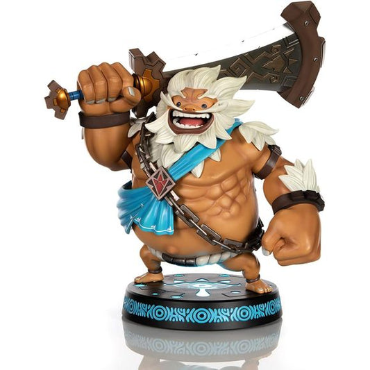 First 4 Figures proudly presents Goron Champion and pilot of the Divine Beast Vah Rudania: Daruk! The mighty yet friendly hero is brought to life in this high-quality PVC statue. His pose is modeled after the official artwork from the game—a wide grin on his face and his signature weapon, Boulder Breaker, in his hands. The base’s design features the Sheikah Eye symbol, which retains consistency between the other statues in the First 4 Figures The Legend of Zelda™: Breath of the Wild lineup.
The Exclusive E