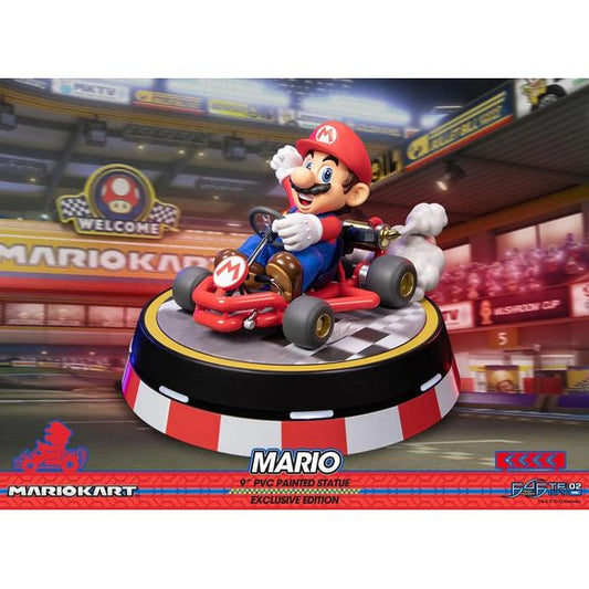 This statue has no edition number, and was a replacement and is in new and unopened condition. 
Wahoo! First 4 Figures is proud to present the high-quality PVC collectible, Mario from the beloved video game, Mario Kart which debuted in 1992. Everything you know and love about Mario is brought to life in this incredible statue. Realistic touches add depth and nuance to the smallest details – from fabric and stitching on his bright red cap to the smoke coming off of the spinning wheels of his kart. The kart