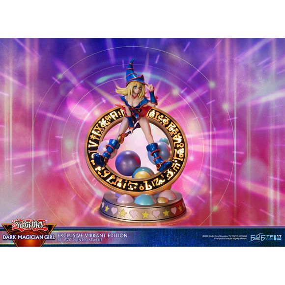 This statue has no edition number, and was a replacement and is in new and unopened condition.
The “Vibrant” variation features Dark Magician Girl wearing a dark purple dress accented by dark pink details. For the exclusive edition, the Magician’s seal lights up with 2 LED functions: Static and Animated. When animated, lights swirl around the ring of the Seal as if Dark Magician Girl is preparing to use her Dark Burning Attack!