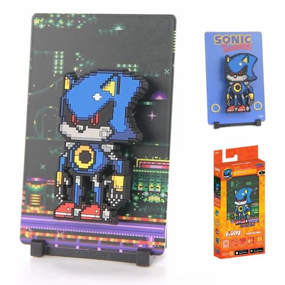 A menacing robotic doppelgänger of Sonic, created by Dr. Eggman to match Sonic's speed and abilities.
FiGGYZ are Pop Magnet Collectibles - pixel-art characters that snap magnetically onto display-ready backdrops.
Each one features:
A reversible metal display
Side A: Themed background related to the character
Side B: Classic Background, typically of the franchise
A magnetized figure raised off the surface using MagMounts™ for a 3D pop out feeling
Comes with a display base for shelves and a magnetic sticke