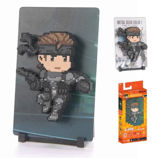 A legendary soldier battling against global threats while uncovering the truth behind secret conspiracies.
FiGGYZ are Pop Magnet Collectibles - pixel-art characters that snap magnetically onto display-ready backdrops.
Each one features:
A reversible metal display
Side A: Themed background related to the character
Side B: Classic Background, typically of the franchise
A magnetized figure raised off the surface using MagMounts™ for a 3D pop out feeling
Comes with a display base for shelves and a magnetic s