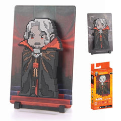 The immortal Lord of Darkness, who resurrects to plunge the world into chaos.
FiGGYZ are Pop Magnet Collectibles - pixel-art characters that snap magnetically onto display-ready backdrops.
Each one features:
A reversible metal display
Side A: Themed background related to the character
Side B: Classic Background, typically of the franchise
A magnetized figure raised off the surface using MagMounts™ for a 3D pop out feeling
Comes with a display base for shelves and a magnetic sticker for mounting on any ve