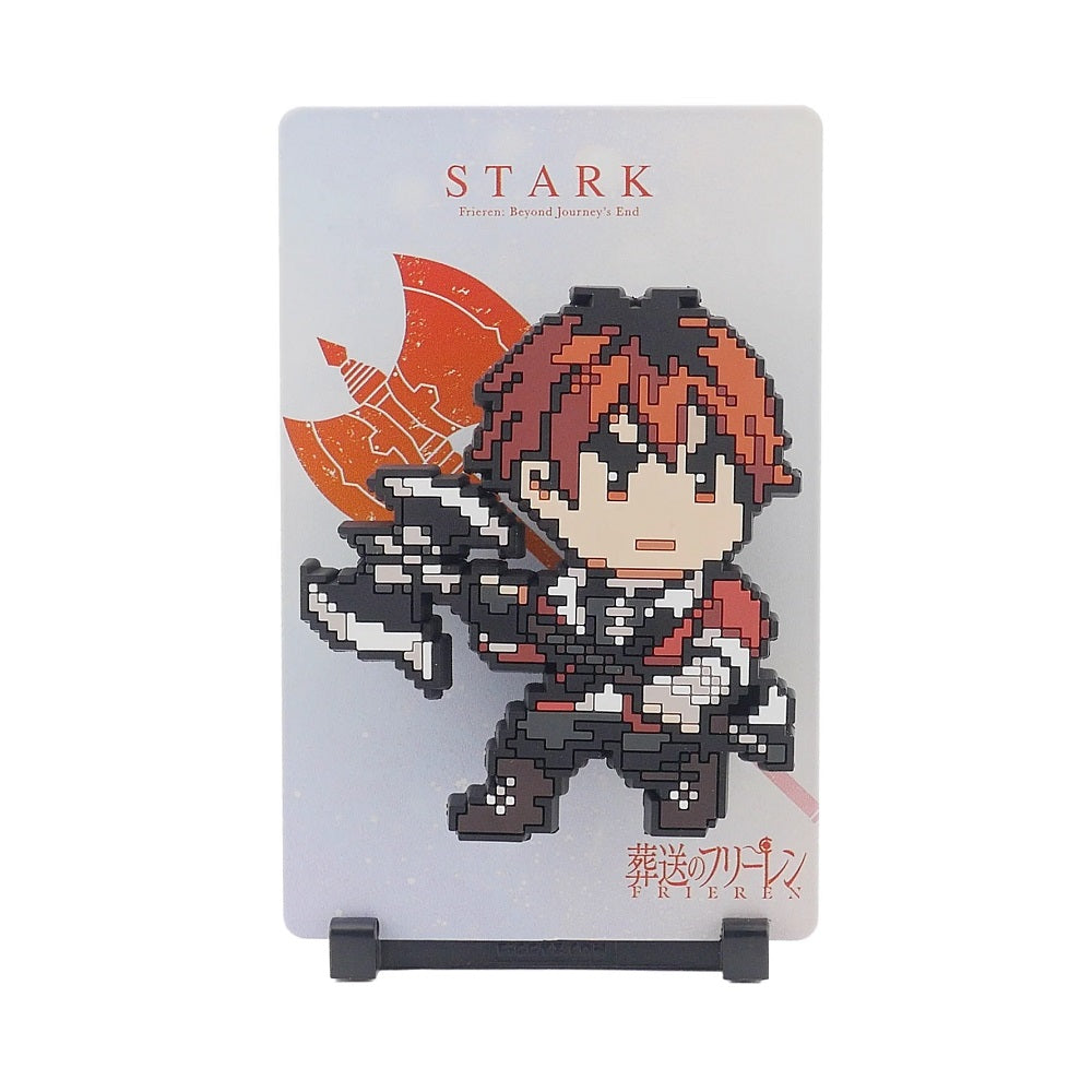 Stark (Battle Pose) #117 Pop Magnet Collectible from Frieren: Beyond Journey's End
FiGGYZ are Pop Magnet Collectibles - pixel-art characters that snap magnetically onto display-ready backdrops. Each FiGGYZ features: A reversible metal display -Side A: Themed background related to the character -Side B: Classic Background, typically of the franchise A magnetised figure raised off the surface using MagMounts™ for a 3D pop out feeling Comes with a display base for shelves and a magnetic sticker for mounting o