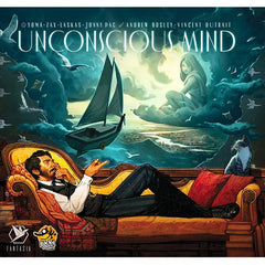 Unconscious Mind is a euro-style game featuring worker placement, engine building, multiple rondels, and cascading effects. On your turn, you may place one or two Ideas (workers) on a central Meeting Table to access a variety of actions, such as adding tiles to your player board, drafting and playing cards, and moving around the city of Vienna. Where you place your Ideas also determines how far to advance your rondel's inkpot, activating a row or column of tile effects on your player board