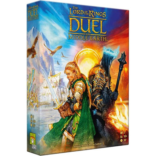 A dark rumour rises from Mordor. The Eye turns to Middle-earth. The hour has come. The Fellowship is reunited. The Heroes prepare for battle.
In Duel for Middle-earth, you'll have to choose sides. Play as the Fellowship of the Ring, prevent the Enemy from gaining ground and destroy the One Ring. Or play as Sauron and send your Nazgûls after Sam and Frodo, spreading your hordes over enemy cities. The fate of Middle-earth is in your hands!
A game is played in 3 successive chapters. On your turn, play a card