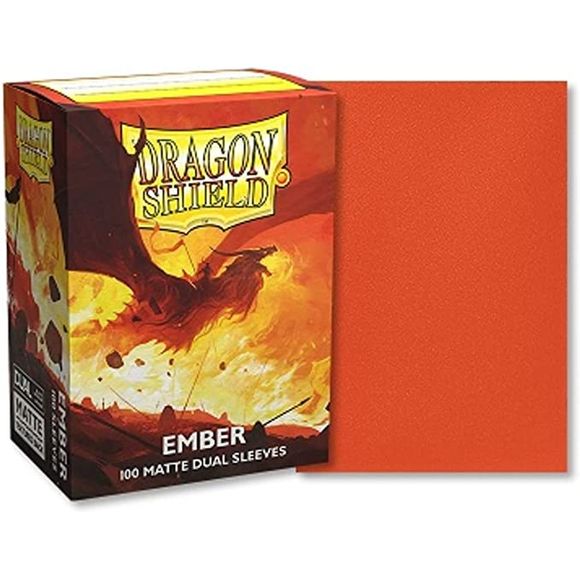 The glowing embers of battle, kindled by conflict. Dragon Shield Dual Matte sleeves have a clear front and a textured matte back. Fully opaque sleeves with a black interior, an elegant backdrop for black bordered cards. The sturdy cardboard box fits 75+ single sleeved cards or 65+ double sleeved cards and every box has a label on the top for personalization.