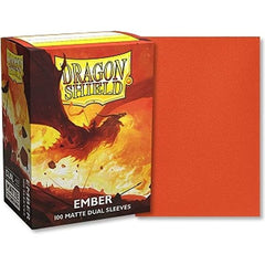 The glowing embers of battle, kindled by conflict. Dragon Shield Dual Matte sleeves have a clear front and a textured matte back. Fully opaque sleeves with a black interior, an elegant backdrop for black bordered cards. The sturdy cardboard box fits 75+ single sleeved cards or 65+ double sleeved cards and every box has a label on the top for personalization.