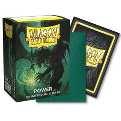 Raw power with focused intent lies behind these Dual Matte: Power sleeves. Let the metallic green color cast a force over your newly sleeved deck.Our Dual Matte sleeves are fully opaque and have a black interior that creates a dramatic background for your TCG cards.Dual Matte sleeves ensure a great shuffle feel thanks to the matte, textured back.Each cardboard box contains 100 sleeves and can be used to store 75+ single-sleeved cards, or 65+ double-sleeved cards.Personalize your boxes using the label field
