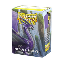 Nebula & Silver Matte Dual sleeves feature a mystic purple back with a silver interior. Excellent for psychic and fairy type decks. The next evolution in Dragon Shield's Matte Dual sleeves, featuring brilliant bright backs with an elegant silver interior.
Dragon Shield Standard Matte Dual sleeves have a clear front and a textured matte back. They are fully opaque, with a black interior, which makes for an elegant backdrop for black bordered cards.
The sturdy cardboard box fits 75+ single sleeved cards or 65