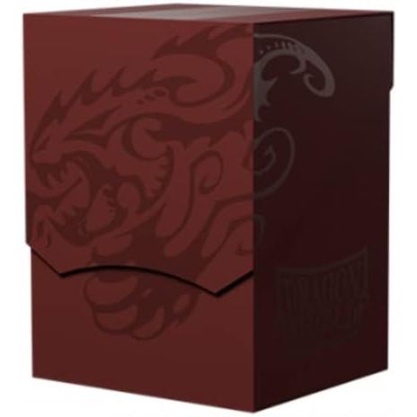 A deep and tinted red, with subtle dragon embossing and black interior. The Deck Shell is an elegant and compact deck box you can trust to keep your cards safe and secure. The lid sits securely while closed and can be set underneath the Deck Shell for a minimal footprint. The deep cutout provides easy access to your cards. Each Deck Shell comes with a divider and has a writing field for personalization and organization. The Deck Shell will fit: 100 single sleeved cards 80 double sleeved cards or 79 cards do