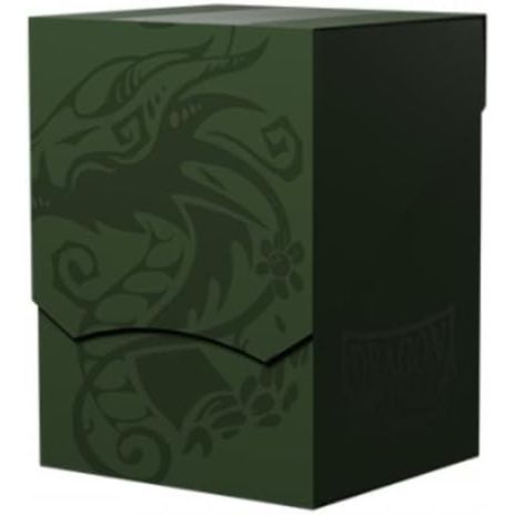 Green from the depths of a dense forest, with subtle dragon embossing and black interior. The Deck Shell is an elegant and compact deck box you can trust to keep your cards safe and secure. The lid sits securely while closed and can be set underneath the Deck Shell for a minimal footprint. The deep cutout provides easy access to your cards. Each Deck Shell comes with a divider and has a writing field for personalization and organization. The Deck Shell will fit: 100 single sleeved cards 80 double sleeved ca