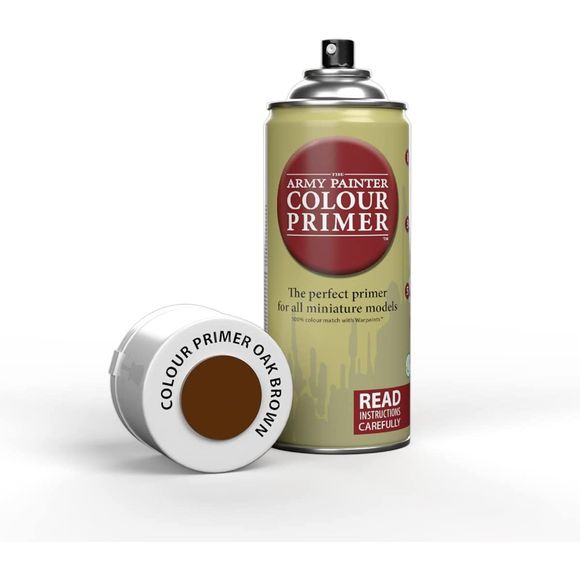 Oak Brown is a rich, dark brown that works specifically for earthen forces of fur and wood. Dryads, tree spirits and beastmen alike will benefit from this basecoat. Oak Brown is also a popular choice for plastic and resin terrain pieces. Saves time painting - Prime your model with your chosen base color Precision nozzle and fast drying acrylic primer = Perfect coverage! 24 Colours, with a 100% matching Warpaint Leaves every detail on the miniature in excellent condition.