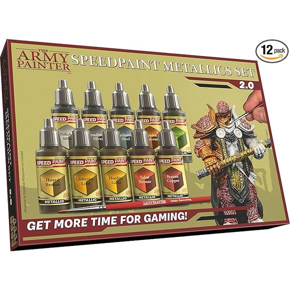 Our revolutionary new Speedpaints Metallics are the easiest way to get metallic effects on your miniatures in one simple application. Speedpaint Metallics are the hobby’s first-ever metallic one-coat painting solution, and this paint set is the fastest way to get your hands on all ten! With colours ranging from rich Talos Bronze, to shimmering Broadsword Silver, and glimmering Hoplite Gold – you have the perfect metallic selection for your hordes of plate mail, carapace, and armour.
Using an innovative res