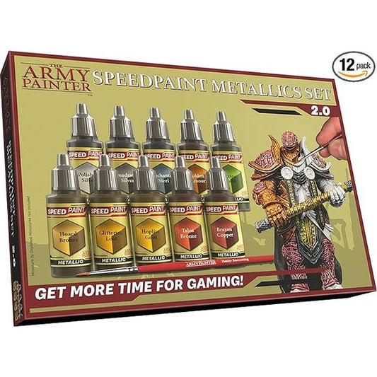 Our revolutionary new Speedpaints Metallics are the easiest way to get metallic effects on your miniatures in one simple application. Speedpaint Metallics are the hobby’s first-ever metallic one-coat painting solution, and this paint set is the fastest way to get your hands on all ten! With colours ranging from rich Talos Bronze, to shimmering Broadsword Silver, and glimmering Hoplite Gold – you have the perfect metallic selection for your hordes of plate mail, carapace, and armour.
Using an innovative res