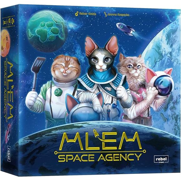 In MLEM: Space Agency, you want to place your "catstronauts" on planets and moon throughout the solar system — and if they happen to venture beyond the Oort Cloud to the Milky Way at large, so much the better.
Each player in the game has a team of eight cats, each with a special power. Each turn, one player is the lead and places a catstronaut of their choice from their remaining crew on the spaceship, after which each other player does the same.
The player then rolls six dice, and (ideally) chooses all d