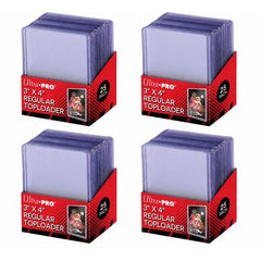 Super clear, regular 3" x 4" Toploader for standard size cards (2-1/2" x 3-1/2"). Toploader is made of rigid plastic that encloses the card and keeps it clean while preventing damage. 4 Packages of 25