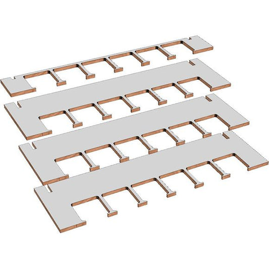 This is an accessory for the ArttyStation Concert.  Square Type paint shelf inserts to hold most square type bottles of enamels, and square style Tamiya. Each Shelf Insert holds 6 pots of paint. 4 shelf inserts included.

Made of high-density MDF, more durable than general MDF.   All MDF material being used for Arttystation is coated on both sides with clear, or white for convenient cleaning on general stains with water or special cleaners for the stain.  But due to characteristics of the material, it may