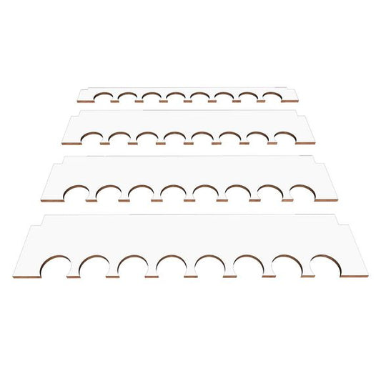 This is an accessory for the ArttyStation OPERA-07 Horizontal Paint Shelf.  26mm paint shelf inserts to hold acrylic paints. Compatible with 26mm acrylic bottles, Vallejo paints, Gaia Notes (normal size), Gaia Notes (large size), and Testor's paint and others. Each shelf holds 8 paint pots. Includes 1 set of 4 shelf inserts.
Made of high-density MDF, more durable than general MDF.   All MDF material being used for Arttystation is coated on both sides with clear, or white for convenient cleaning on genera