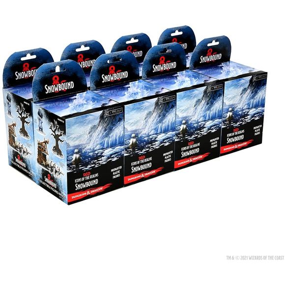 8 Boosters containing 4 pre-painted figures. Collect all 46 figures from Snowbound, the newest set of randomly sorted monsters and characters in our exciting line of D&D miniatures, Icons of the Realms.