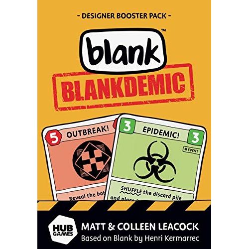 Infect your game with this brand new Designer Booster Pack designed by father-and-daughter team Matt and Colleen Leacock! Make your copy of Blank unique, and be inspired in brand new ways as you try to save the world! Combine this brand new Designer Booster Pack with a fresh copy of Blank, or mix it with a copy you already own! The game basics remain the same - play cards matching colors and numbers until you get rid of all the cards in your hand - but now theres a Blankdemic-flavored twist! Brand new ways
