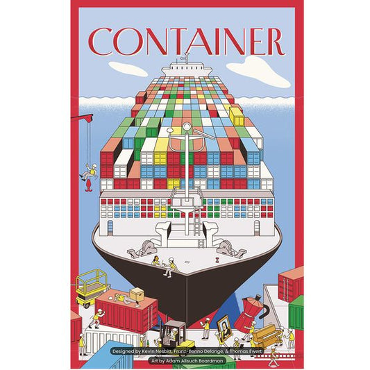 Every decision you make in Container shapes the market. During play, you build factories, produce containers, set prices, negotiate with your rivals, sail across the sea to trade, and (obviously) buy low, and sell high. At least that's the goal — but can you make it happen? The rules for Container are simple; the real challenge is understanding and timing the market. Players build machines, warehouses, and containers, then sail your containers to the island and auction them off. Be careful with your money —