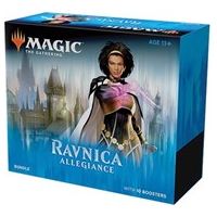 Darkness is coming to Ravnica. A conflict that could tear apart the world itself looms large, and the fragile peace between the guilds is strained to its breaking point. Now, with everything on the line, it's time to step up, prove your loyalty, and fight for your guild. 

Contains: 
• 10 Ravnica Allegiance booster packs 
• 1 card box 
• 1 player’s guide 
• 1 80-card land pack 
• 1 learn-to-play insert 
• 1 Spindown life counter