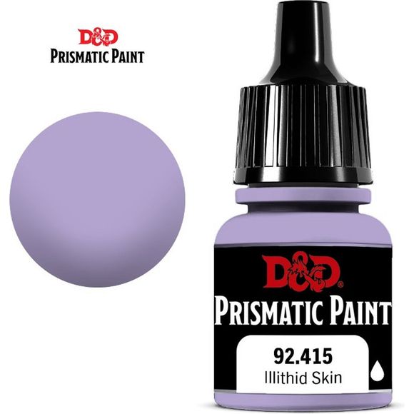 D&D Prismatic Paint is designed to go on smoothly and leave a nice, matte finish on hobby miniatures. Developed by Acrylicos Vallejo, these 60 paints—including 20 new colors, formulated specifically for the D&D Prismatic Paint line—should appeal to beginners and experienced painters alike. Each of these paints comes in an 8ml dropper bottle, to help painters keep their crafting surfaces free of spills. Each bottle is labeled with the paint color and product code, as well as a logo indicating if the contents