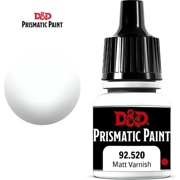 D&D Prismatic Paint is designed to go on smoothly and leave a nice, matte finish on hobby miniatures. Developed by Acrylicos Vallejo, these 60 paints—including 20 new colors, formulated specifically for the D&D Prismatic Paint line—should appeal to beginners and experienced painters alike. Each of these paints comes in an 8ml dropper bottle, to help painters keep their crafting surfaces free of spills. Each bottle is labeled with the paint color and product code, as well as a logo indicating if the contents