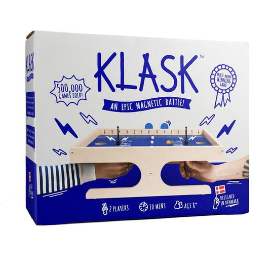 Slide! Dodge! Strike! Score! The award-winning magnetic gameplay of KLASK is unique, exciting and like no other game out there! This awesome action-packed battle will have everyone in the room playing again and again. Move quick but be tactical too, KLASK demands fast hands and even faster thinking!