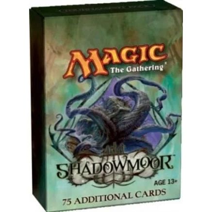 Dusk falls, casting a once idyllic world into eerie shadow. Denizens of the gloom emerge and their colors blend and twist. Unlock the power of Shadowmoor hybrid cards and put the shadows to work. Contents: 45 randomly inserted game cards, 30 basic land cards and a Shadowmoor rules insert provide the foundation for exciting Sealed Deck play. Includes a random Pro Tour Player card. Rulebook not included.