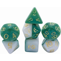 The perfect companion for your gaming needs! These HD acrylic dice are exactly what you've been searching for that upcoming game night with the group. This set includes on of each: d20, d12, d10, d10 (percentile), d8, d6, and a d4 (7 dice in total) in an iridescent green finish.