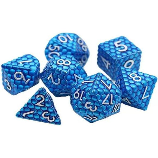 The perfect companion for your gaming needs! These premium die-cast polyhedral dice are exactly what you've been searching for that upcoming game night with the group. Stored in a quality, brushed metal tin with foam insert. These dice are a rich metal with nice weight to them and engraved each with crisp, easy-to-read numerals. Many styles and colors are available.
This set includes one of each: d20, d12, d10, d10 (percentile), d8, d6, and a d4 (7 dice in total). All inside the Galactic Toys Dice Tin.
