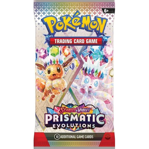 PACK CONTENTS: Contains 10 random Pokemon trading cards from the Scarlet & Violet Prismatic Evolutions expansion set per booster pack. Each booster pack features randomly selected pack artwork from the available designs in this expansion