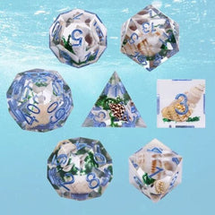 Juegos de dados acrílicos galácticos de borde afilado HD - Juego de 7 dados Echo of Seashell