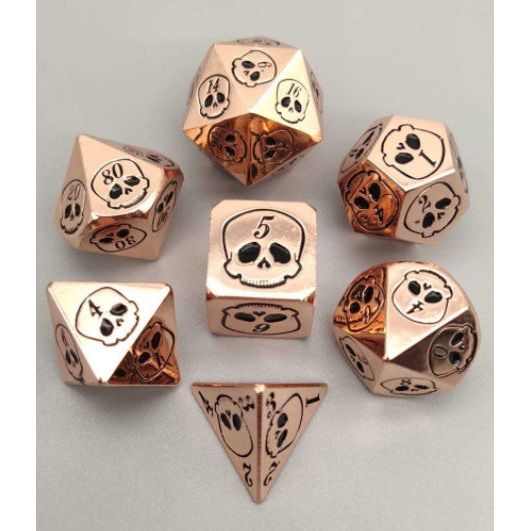 The perfect companion for your gaming needs! These premium die-cast polyhedral dice are exactly what you've been searching for that upcoming game night with the group. Stored in a quality, brushed metal tin with foam insert. These dice are a rich metal with nice weight to them and engraved each with crisp, easy-to-read numerals. Many styles and colors are available.
This set includes one of each: d20, d12, d10, d10 (percentile), d8, d6, and a d4 (7 dice in total). All inside the Galactic Toys Dice Tin.