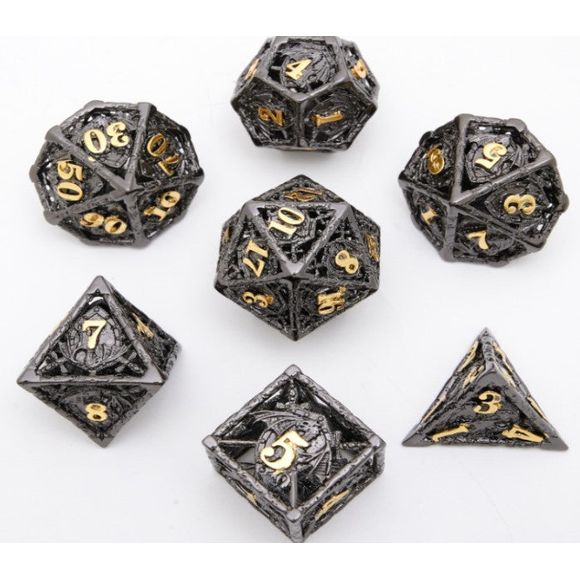 The perfect companion for your gaming needs! These premium dice are exactly what you've been searching for that upcoming game night with the group. Stored in a quality, brushed metal tin with foam insert. These dice are engraved with crisp, easy-to-read numerals. Many styles and colors are available.
This set includes on of each: d20, d12, d10, d10 (percentile), d8, d6, and a d4 (7 dice in total). All inside the Galactic Toys Dice Tin.