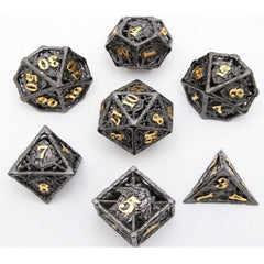 The perfect companion for your gaming needs! These premium dice are exactly what you've been searching for that upcoming game night with the group. Stored in a quality, brushed metal tin with foam insert. These dice are engraved with crisp, easy-to-read numerals. Many styles and colors are available.
This set includes on of each: d20, d12, d10, d10 (percentile), d8, d6, and a d4 (7 dice in total). All inside the Galactic Toys Dice Tin.