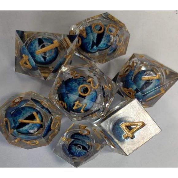 The perfect companion for your gaming needs! These premium, high-end resin are exactly what you've been searching for that upcoming game night with the group. These dice are quality resin with nice weight to them and engraved each with crisp, easy-to-read numerals. Many styles and colors are available.
This set includes one of each: d20, d12, d10, d10 (percentile), d8, d6, and a d4 (7 dice in total)!
WARNING: These dice are extra sharp! Use with caution