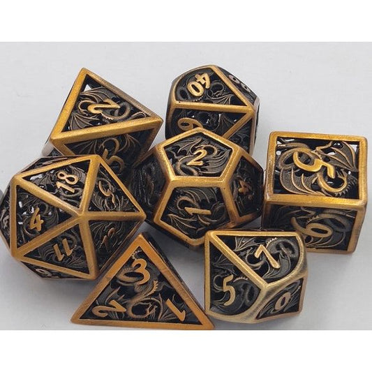The perfect companion for your gaming needs! These premium dice are exactly what you've been searching for that upcoming game night with the group. Stored in a quality, brushed metal tin with foam insert. These dice are engraved with crisp, easy-to-read numerals. Many styles and colors are available.
This set includes on of each: d20, d12, d10, d10 (percentile), d8, d6, and a d4 (7 dice in total). All inside the Galactic Toys Dice Tin.