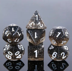 A 7 pcs Polyhedral dice set used for Dungeons and Dragons, MTG , RPG Games etc. The dice included are 1- D4,1- D6,1- D8,1- D10,1- D00,1- D12, and 1- D20
