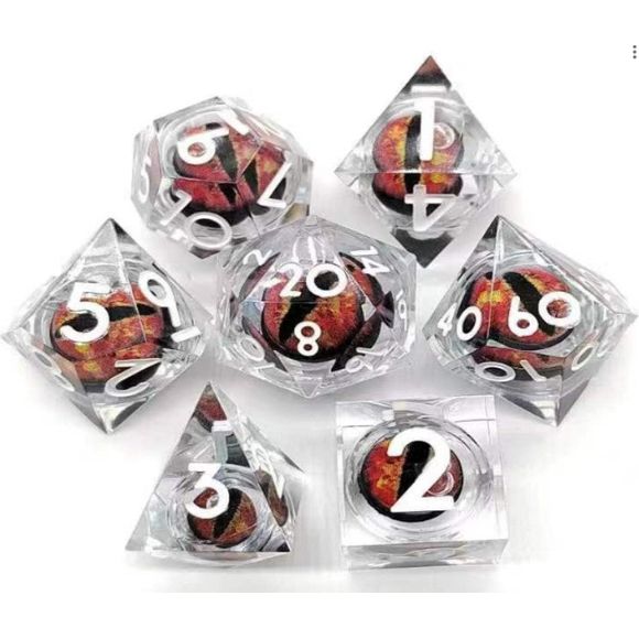The perfect companion for your gaming needs! These premium, high-end resin are exactly what you've been searching for that upcoming game night with the group. These dice are quality resin with nice weight to them and engraved each with crisp, easy-to-read numerals. Many styles and colors are available.
This set includes one of each: d20, d12, d10, d10 (percentile), d8, d6, and a d4 (7 dice in total)!
WARNING: These dice are extra sharp! Use with caution