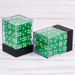 36 individual D6 dice in a container.