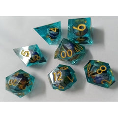 The perfect companion for your gaming needs! These premium, high-end resin are exactly what you've been searching for that upcoming game night with the group. These dice are quality resin with nice weight to them and engraved each with crisp, easy-to-read numerals. Many styles and colors are available.
This set includes one of each: d20, d12, d10, d10 (percentile), d8, d6, and a d4 (7 dice in total)!
WARNING: These dice are extra sharp! Use with caution