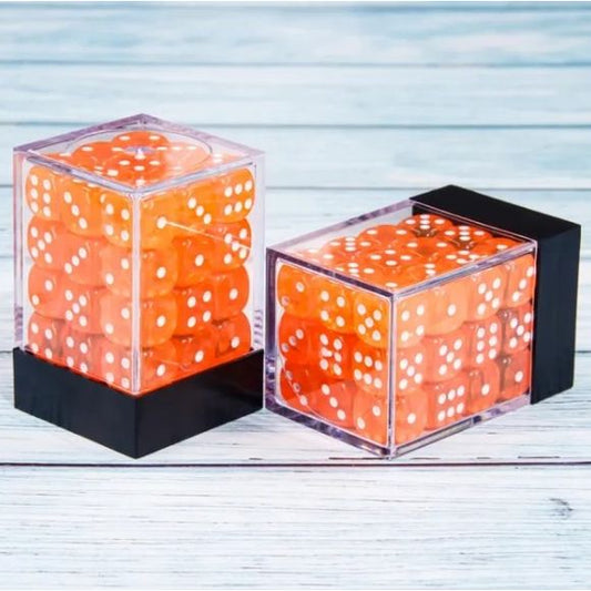 36 individual D6 dice in a container.